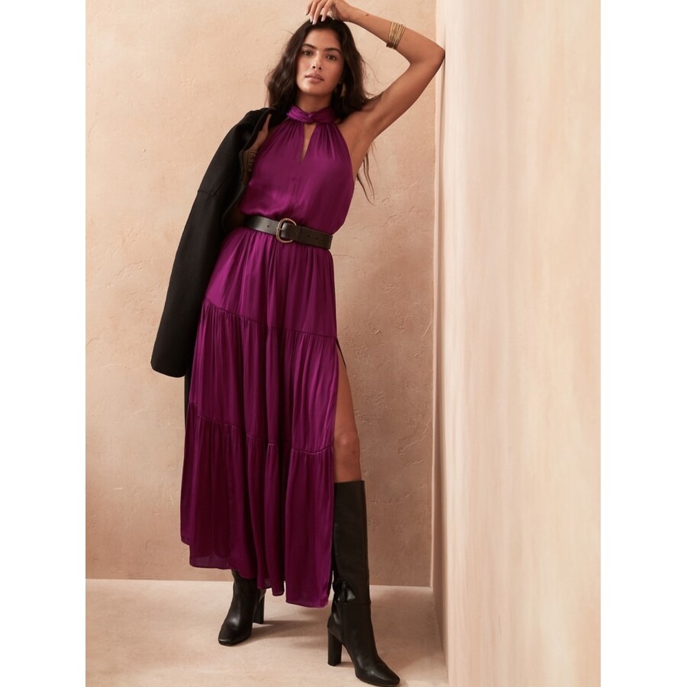 Banana‎ Republic Womens 2-Piece Satin Halter Top Maxi Skirt Set M Romantic Flowy
